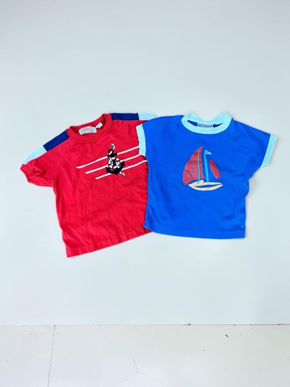 Red and Blue Kids' Short Sleeve Tops - Sailboat & Anchor Designs vintage 80’s